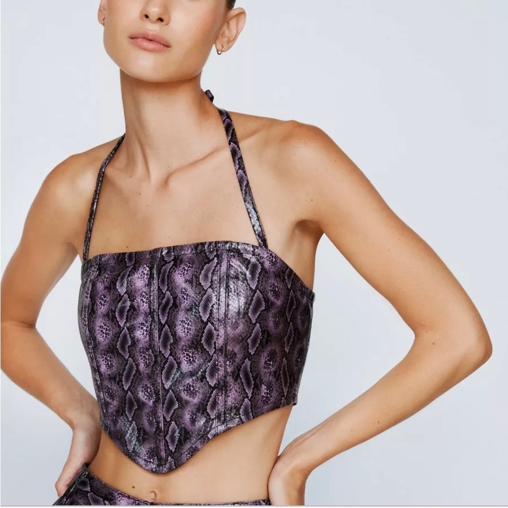 Nasty Gal Purple Faux Leather Snake Print Bandeau Top, Women’s Size 6 (US)